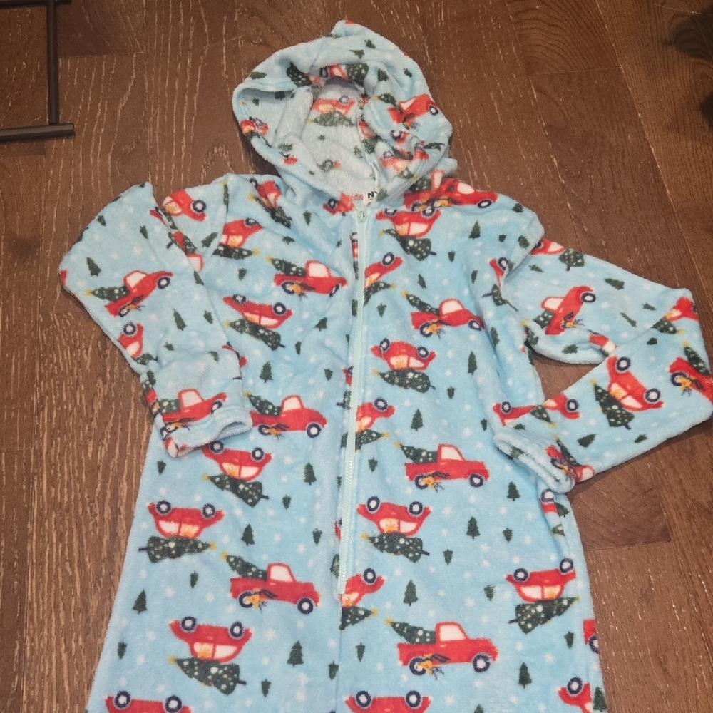 NYC Underground Soft Blue Pajamas with Christmas Tree Print, S/M